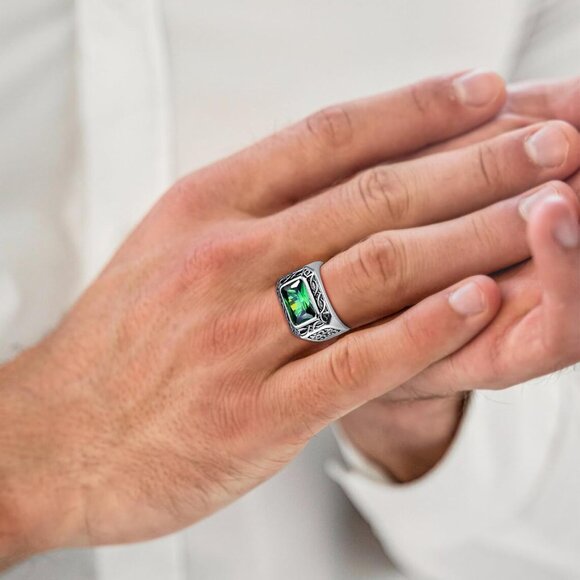 925 Sterling Silver for Men 6.85ct Simulated Mens Emerald|Morganite Ring - Picture 7 of 9